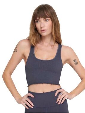 Spiritual ganagster Ribbed Scoop Neck Cropped Tank Top in Slate